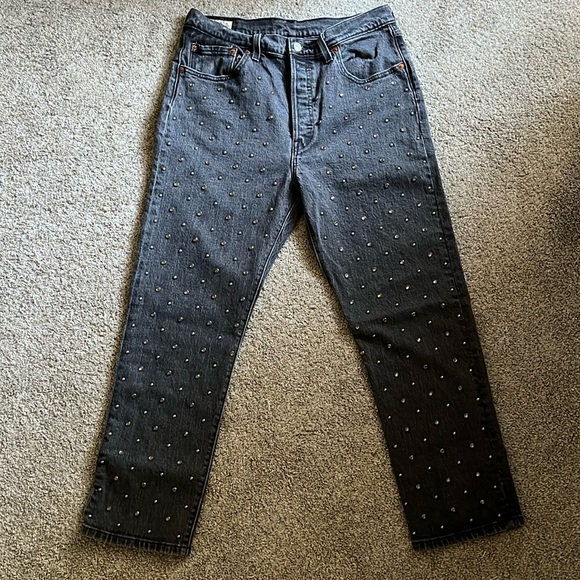 Levi's 501 Embellished Studded Charcoal Gray Black Jeans 29x26 - Picture 1 of 7